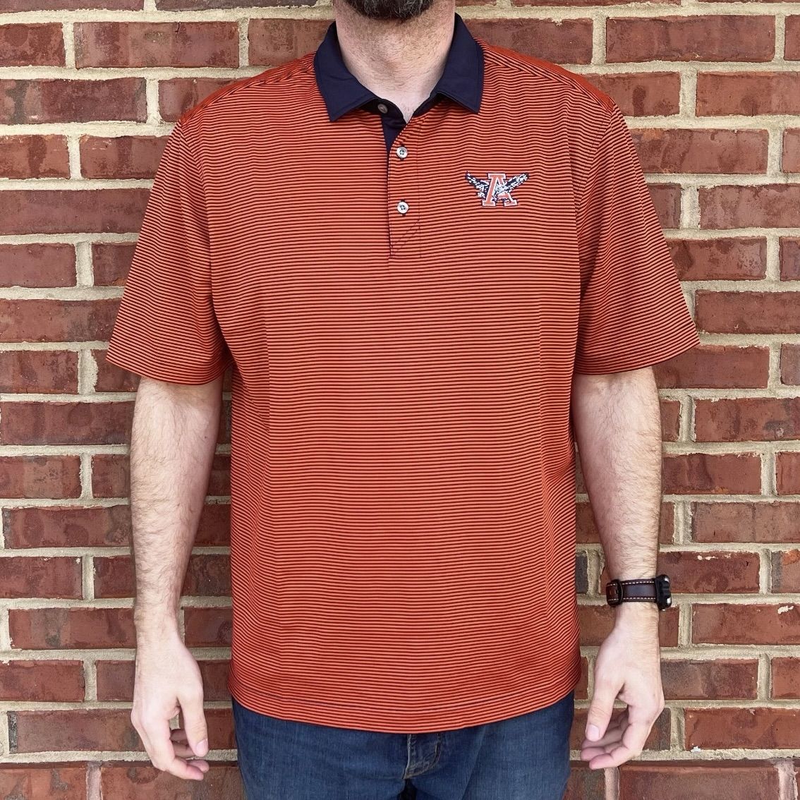 AU C&B VAULT EAGLE ORANGE STRIPE POLO