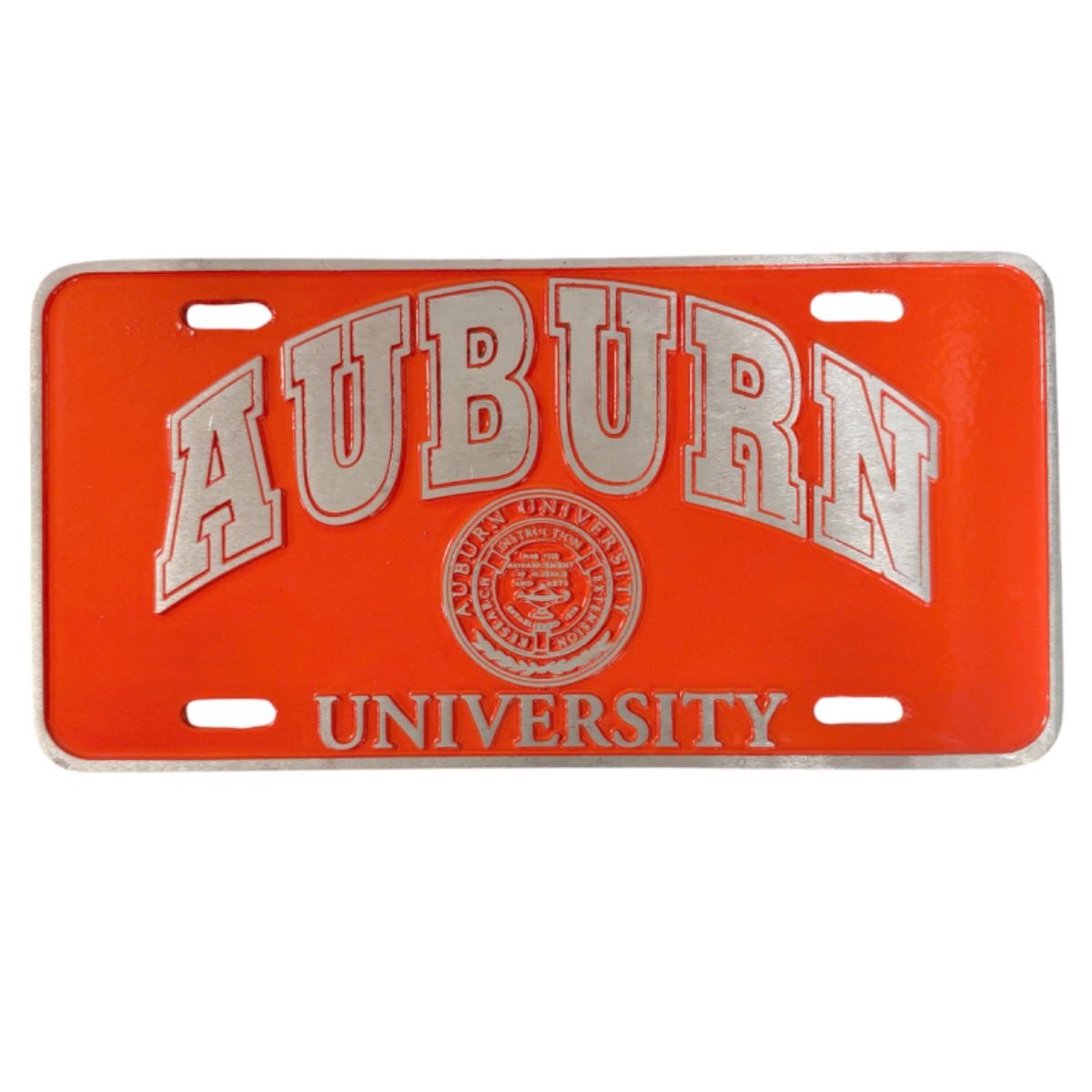AU OLDE COUNTRY ORANGE PAINTED PEWTER AUBURN UNIVERSITY LICENSE PLATE
