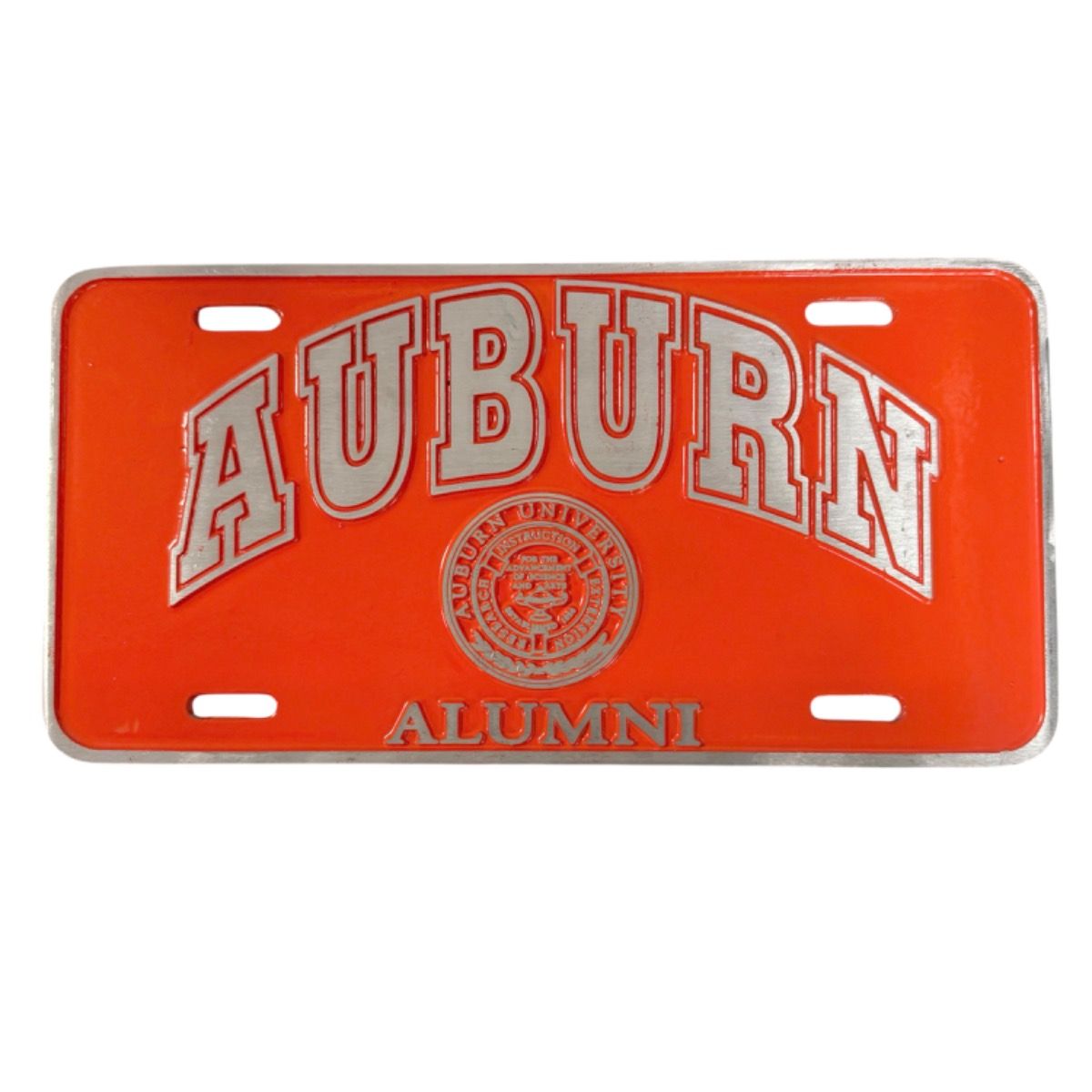AU OLDE COUNTRY ORANGE PAINTED PEWTER ALUMNI LICENSE PLATE