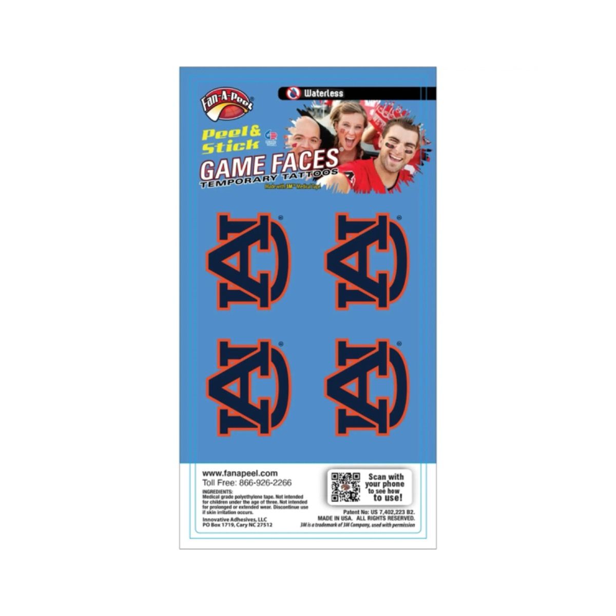 AU FAN-A-PEEL AU TEMPORARY TATTOOS (4 PACK)